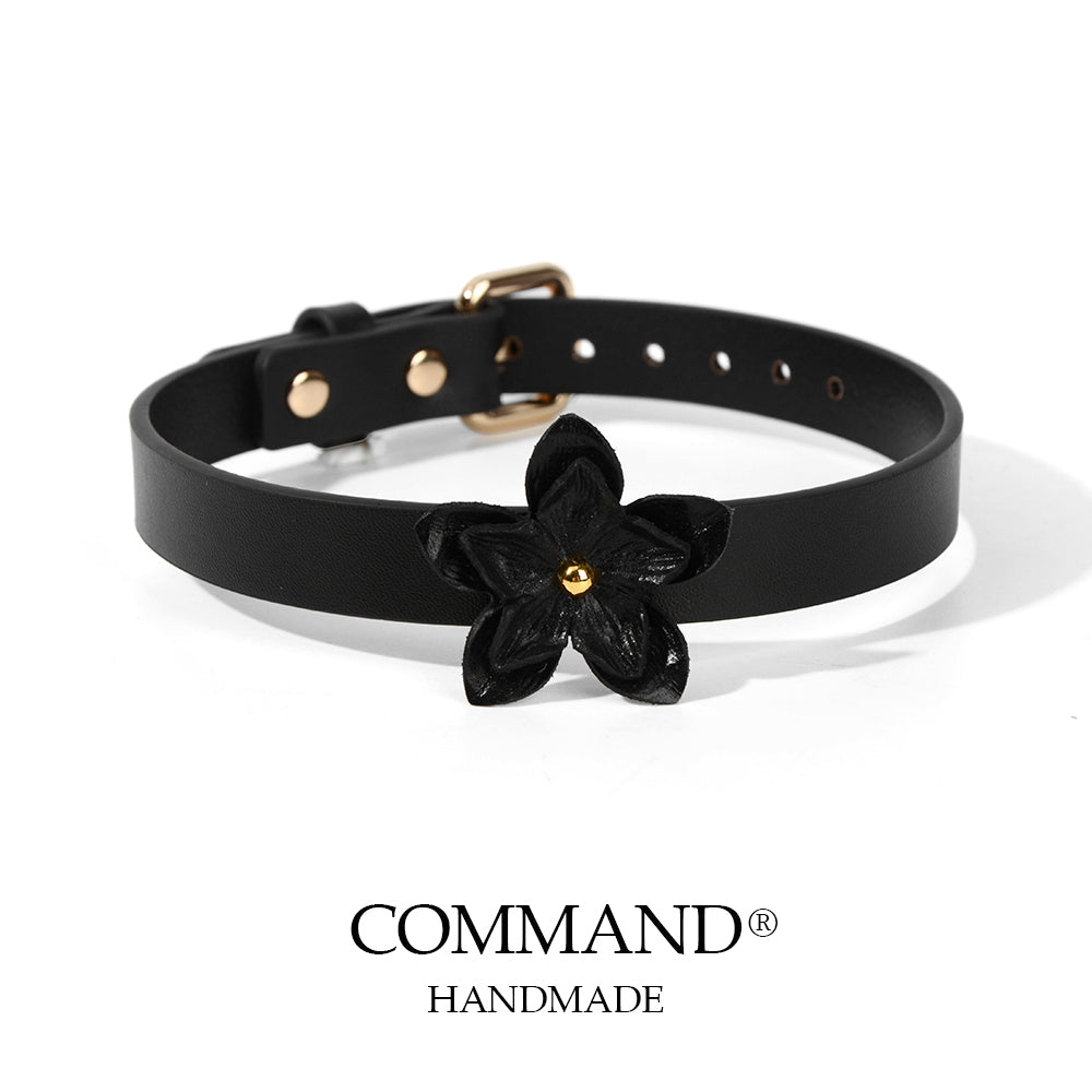 Coeus Black / Red Leather Flower Choker