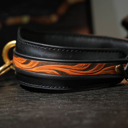 Carved Brown Engraved Collar With O Ring