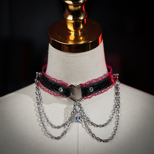 Helios Double Chain Snakeskin Choker with Red Lace