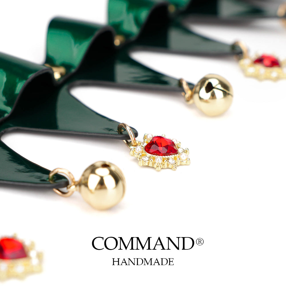 Christmas Emerald Jester Choker Green Leather with Red Heart Charms