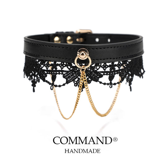 Clotho Black Lace Choker with Double Chain — Cowhide