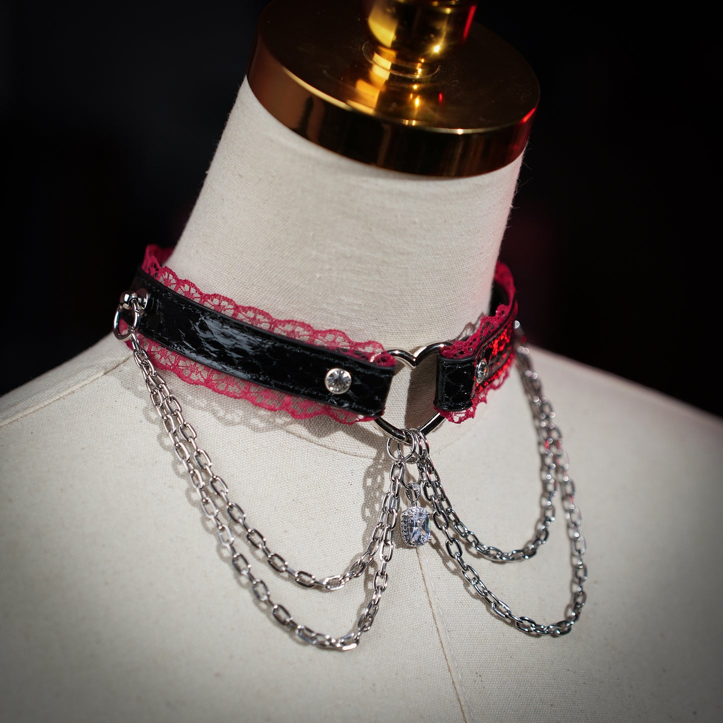 Helios Double Chain Snakeskin Choker with Red Lace