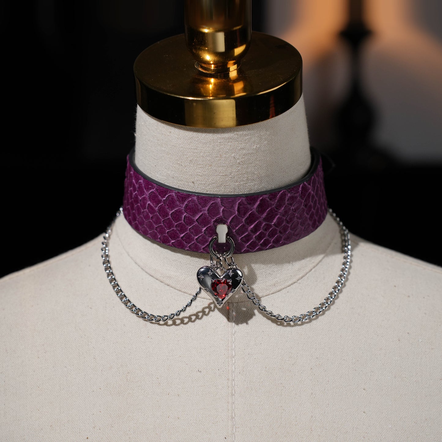 Hydra Double Gold Chain Choker with Heart Pendant (Purple)