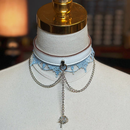 Solace White Choker with Blue Lace