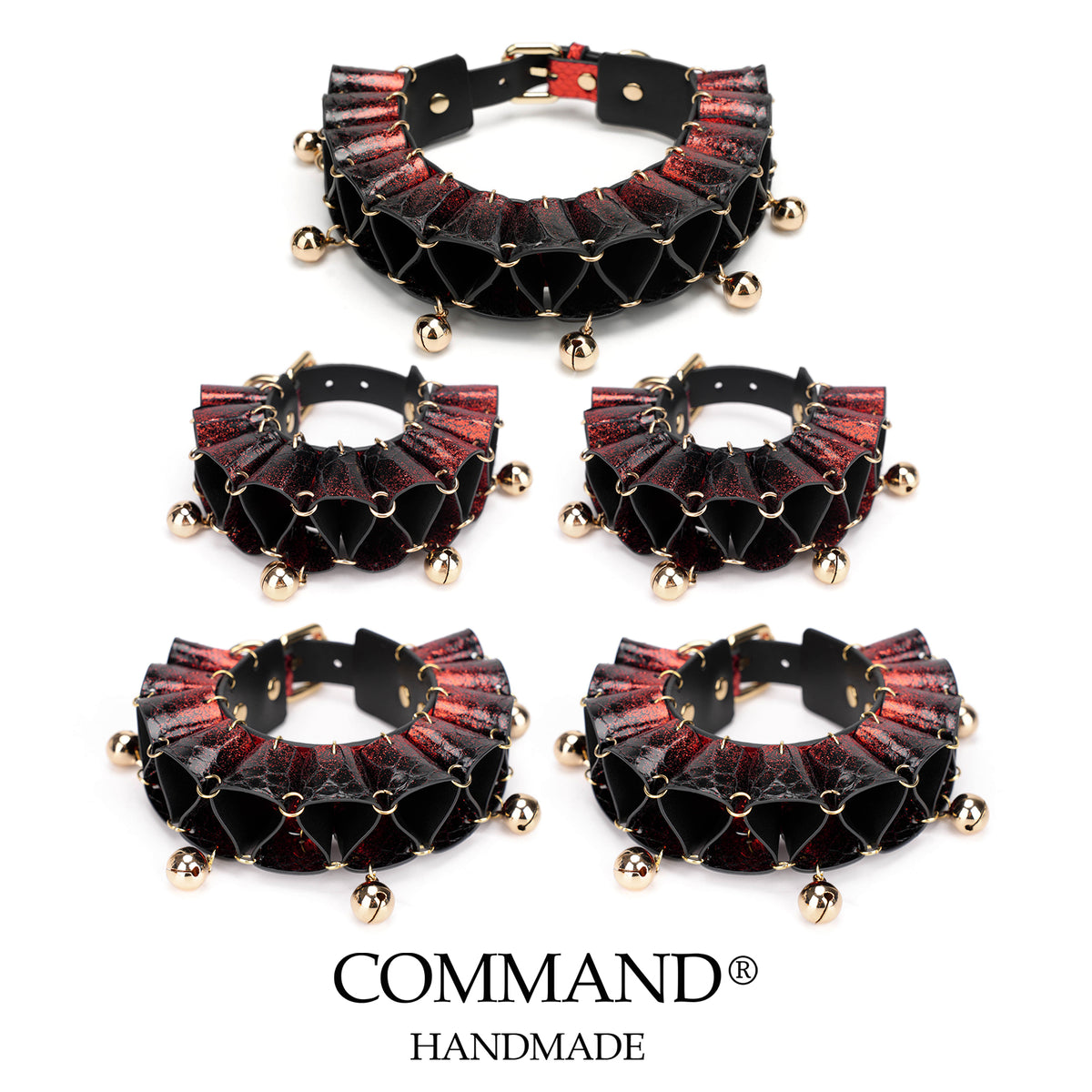 Complete Jester Set in black and red with gold bells